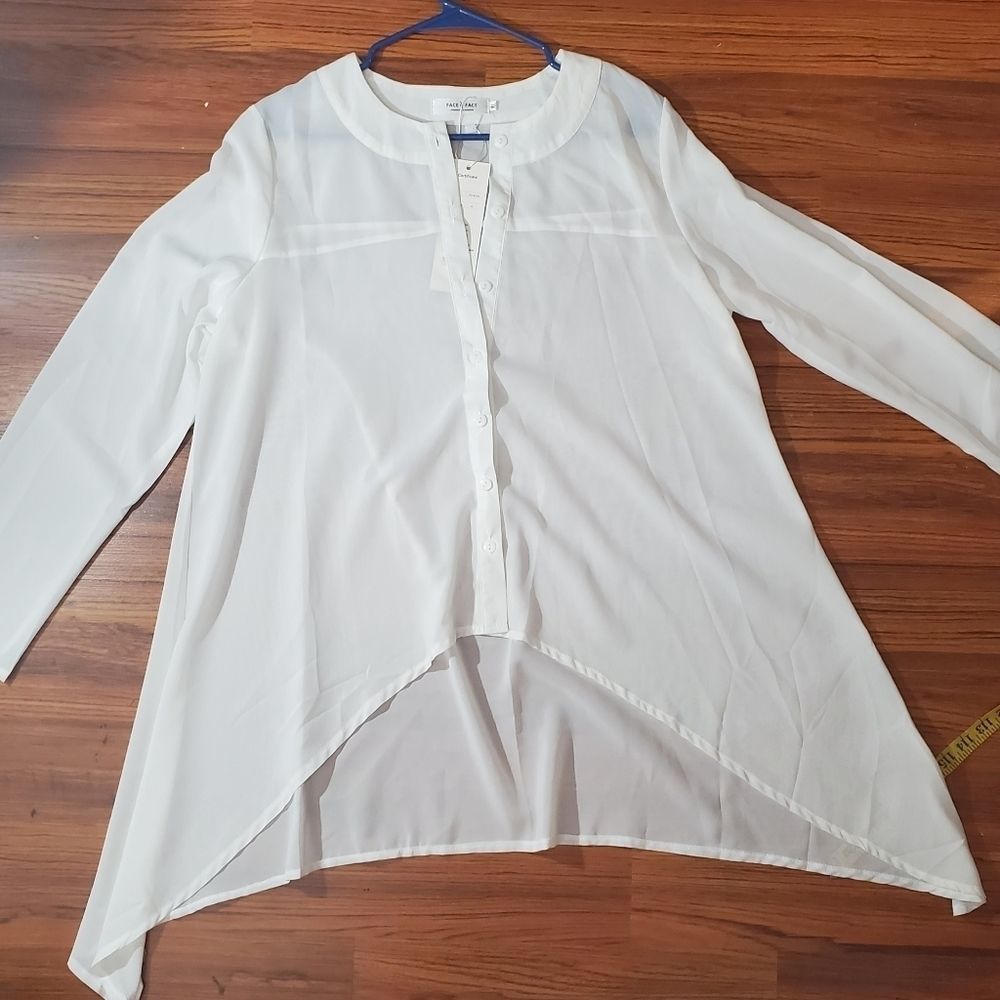 Face to face sheer white button down tunic.  SZ XL long sleeves.